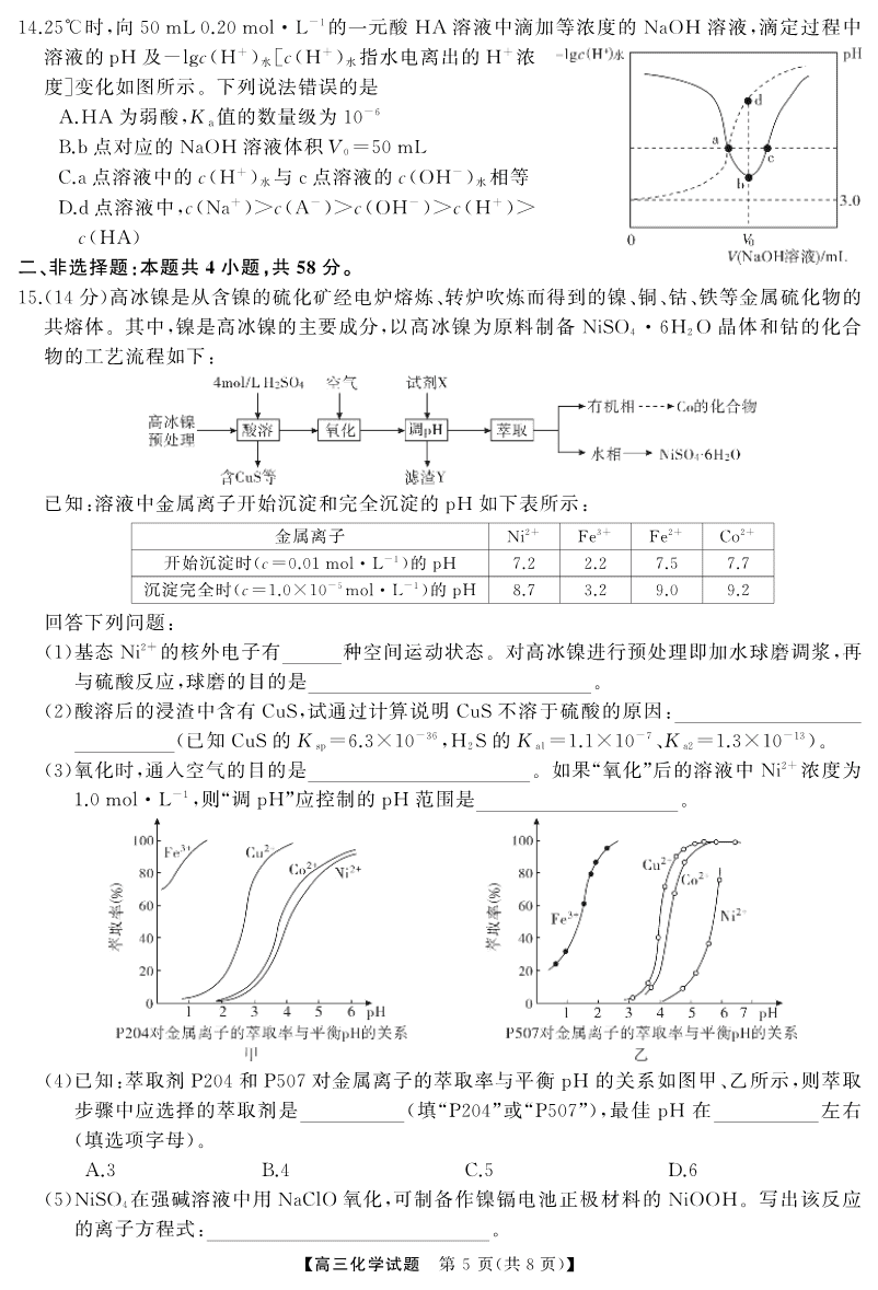 湖南省天壹名校联盟2025届高三5月适应性考试化学-5