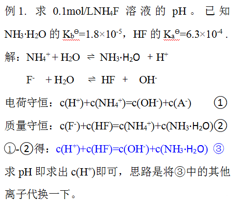 醋酸铵与氟化铵溶液的pH的计算
