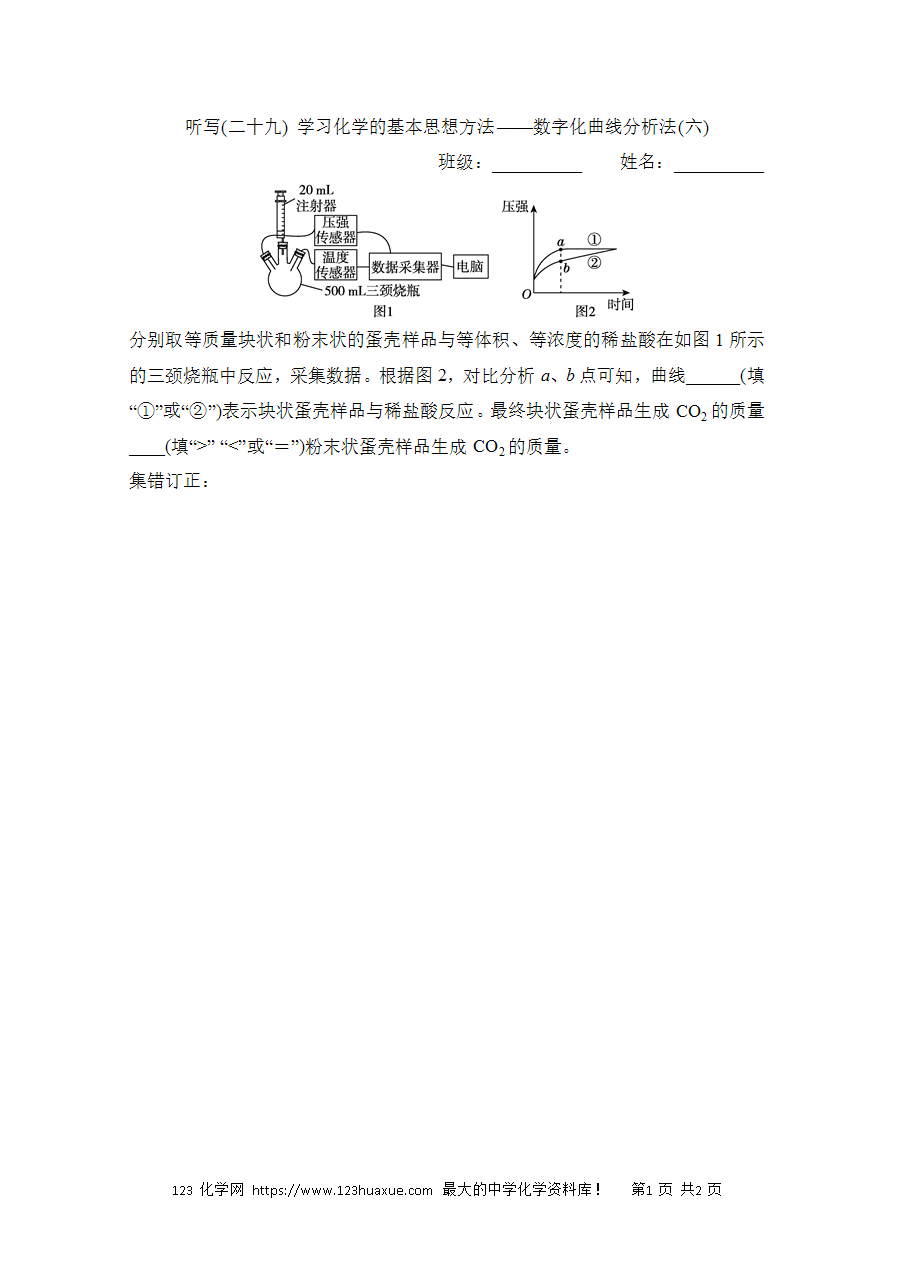 【默写练习】中考化学复习默写小纸条（听写小条本）(29)学习化学的基本思想方法——数字化曲线分析法(六)word版含答案-1
