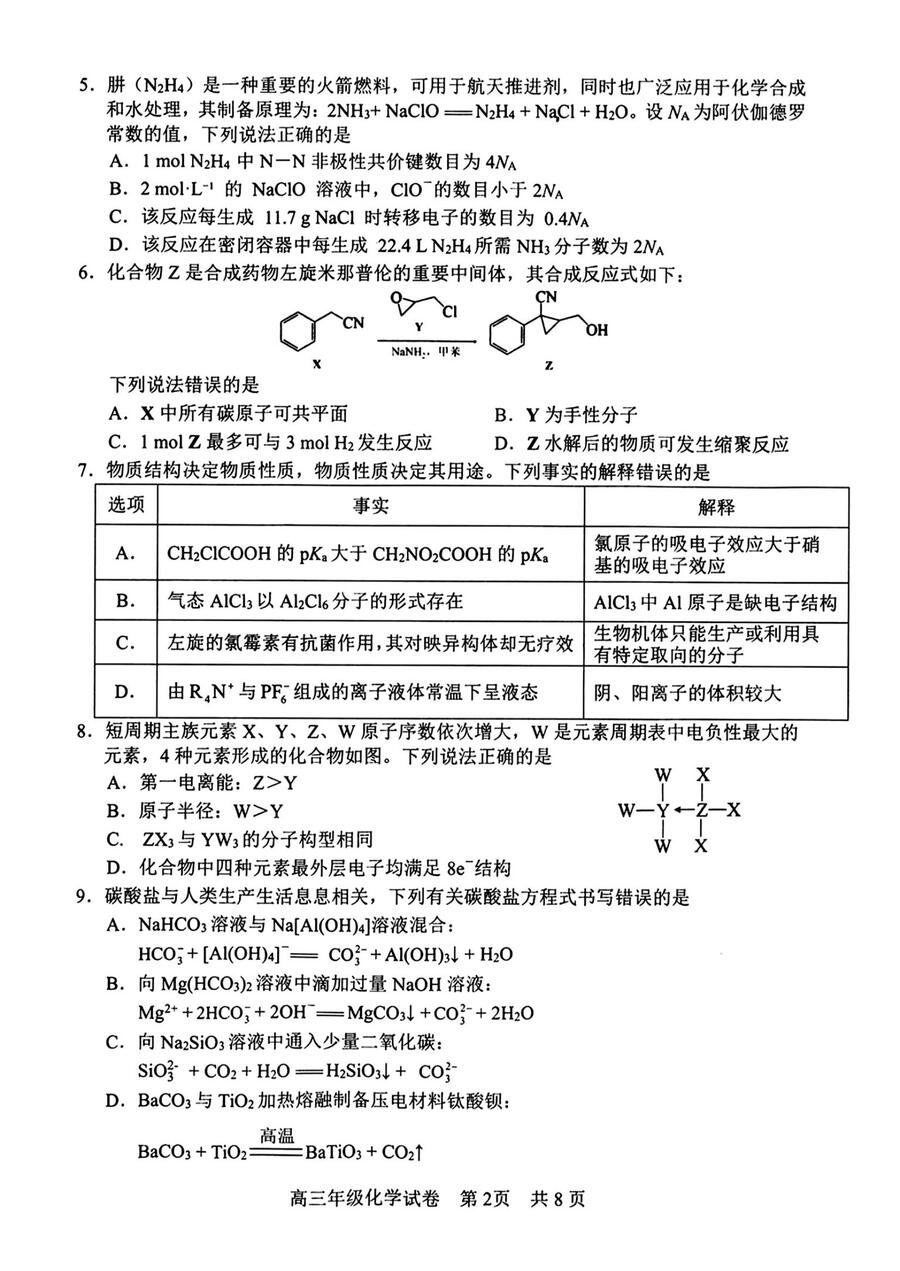 武昌区2025届高三5月质量检测化学试卷_01