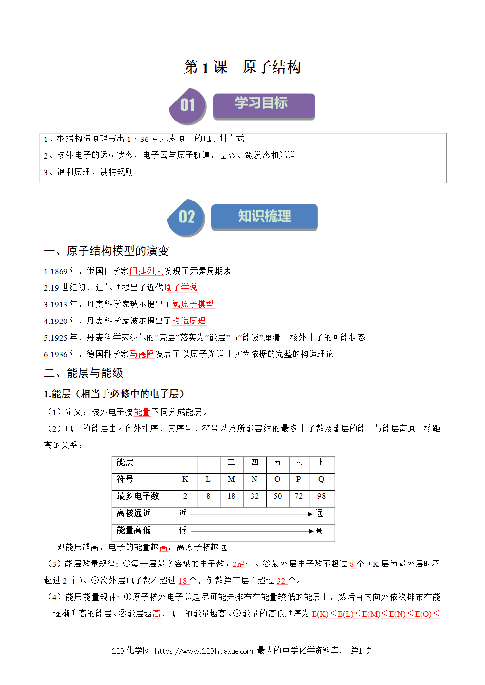 2025人教版化学选择性必修2《物质结构与性质》学案第01课原子结构解析版-1