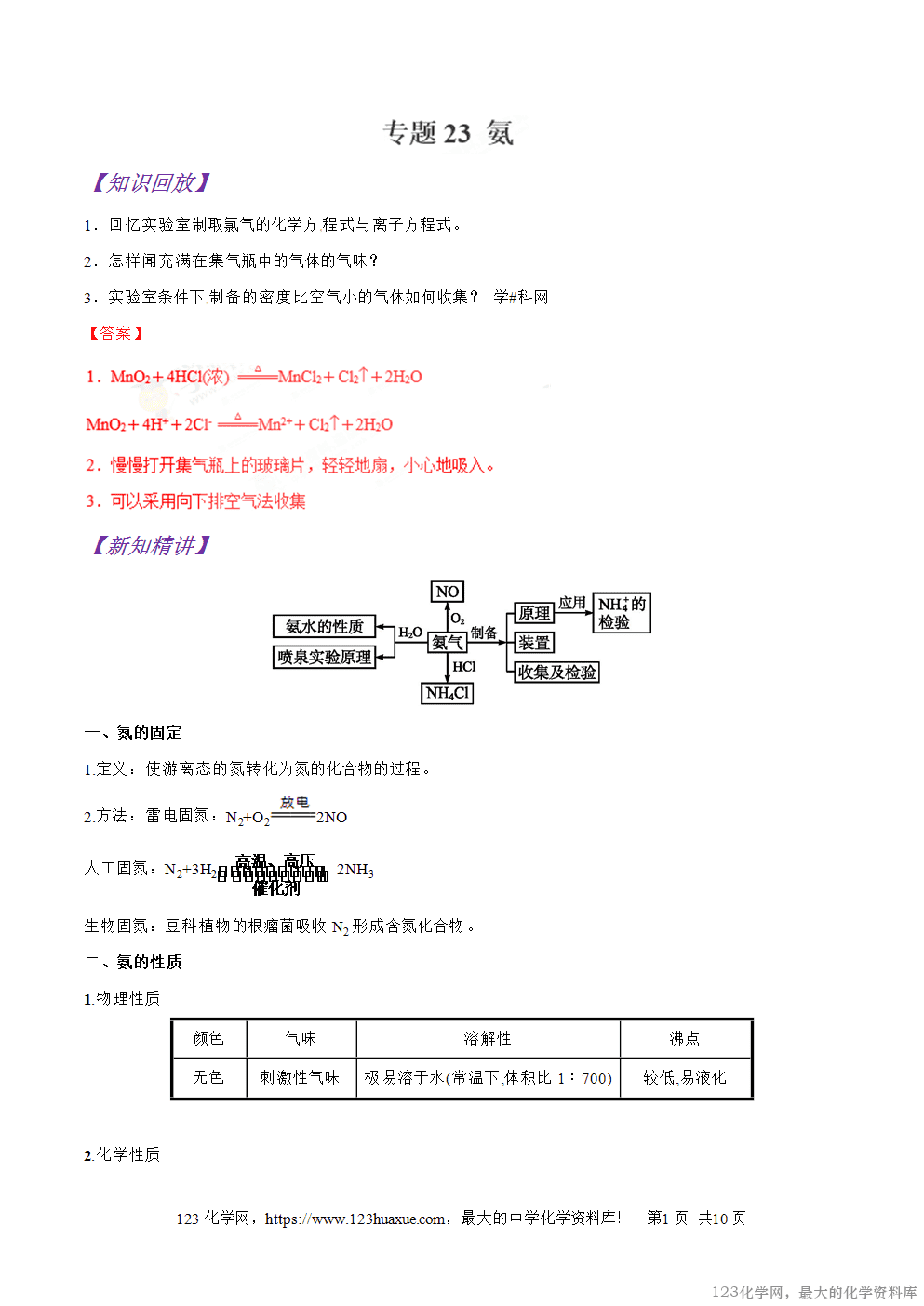 专题23氨-2025年秋初升高化学衔接精品专题学案教师版-1