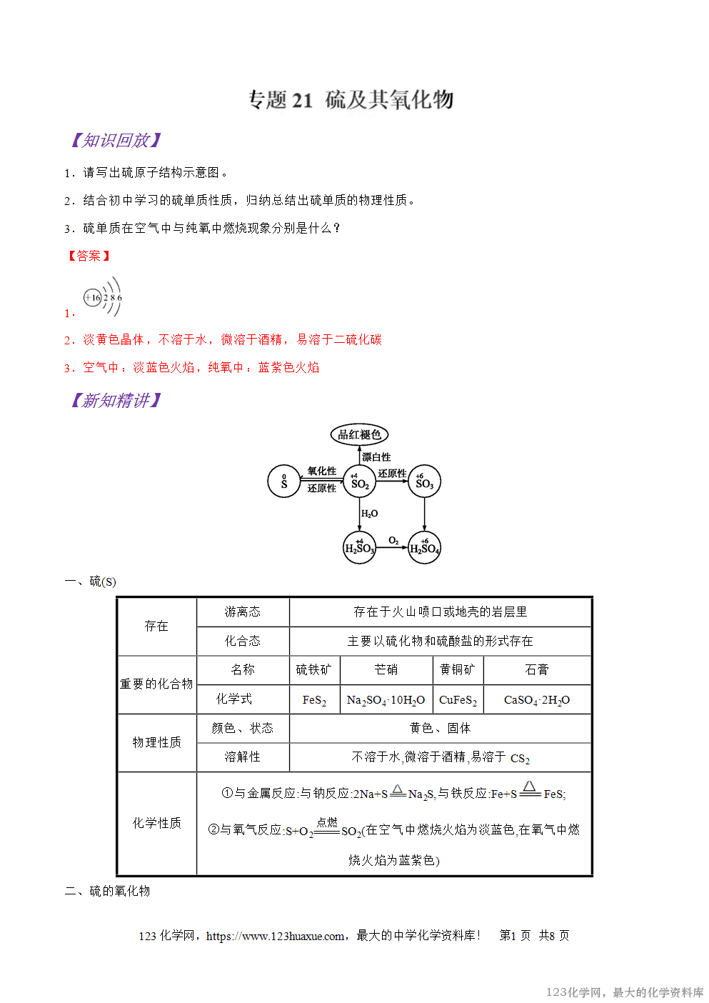 专题21硫及其氧化物-2025年秋初升高化学衔接精品专题学案教师版-1