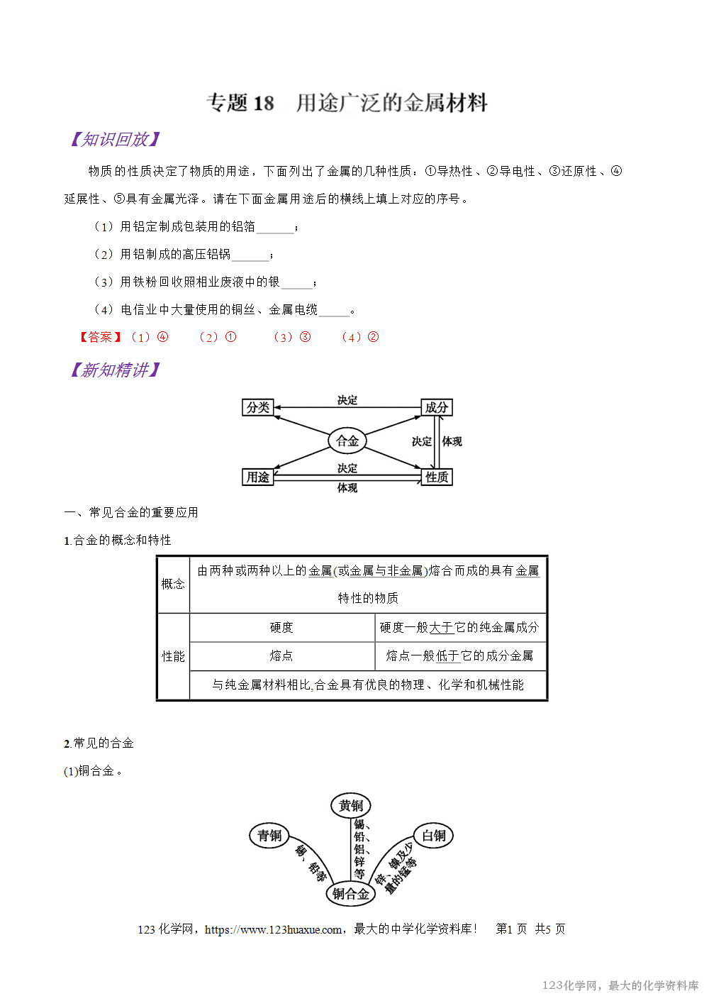 专题18用途广泛的金属材料-2025年秋初升高化学衔接精品专题学案教师版-1