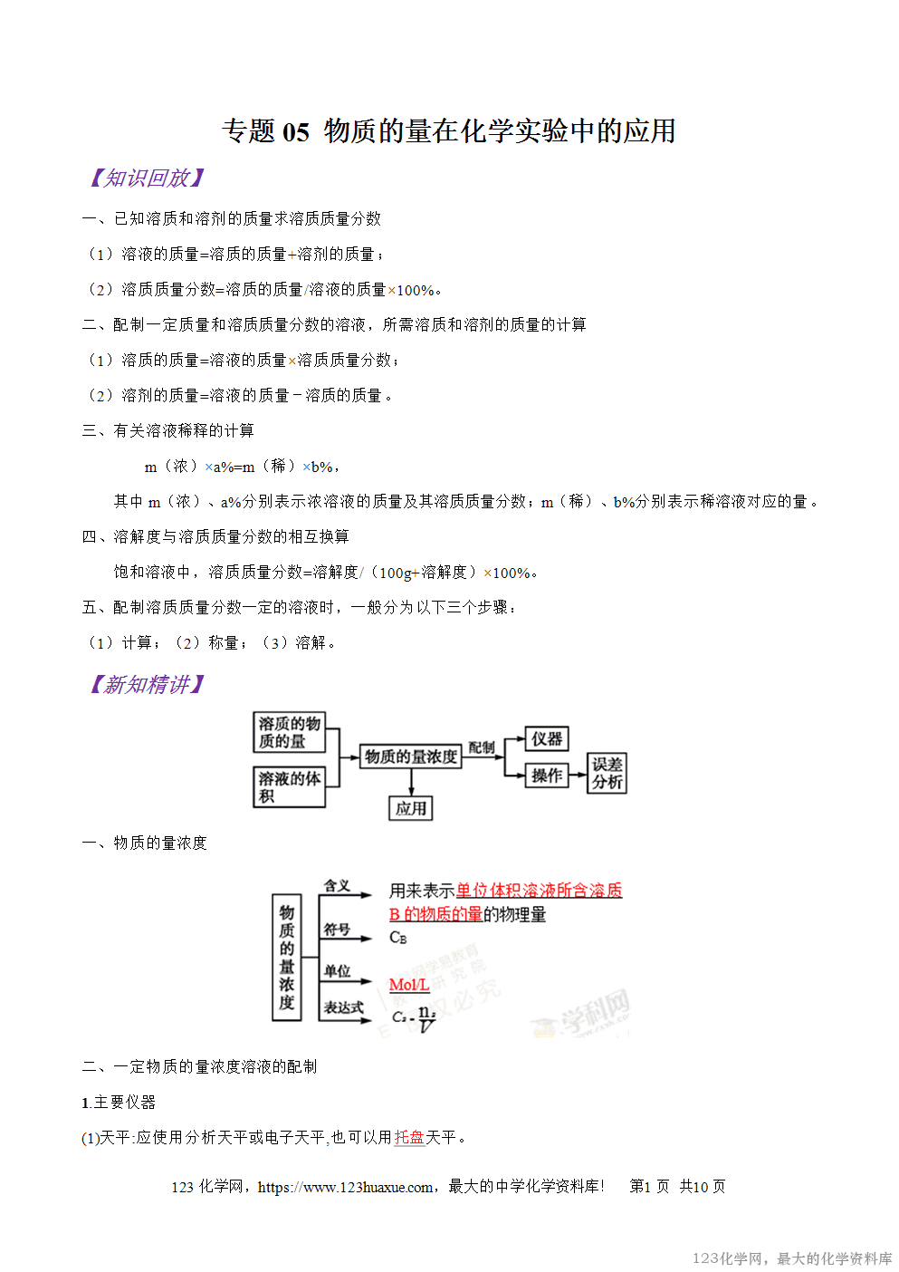 专题05物质的量在化学实验中的应用-2025年秋初升高化学衔接精品专题学案教师版-1