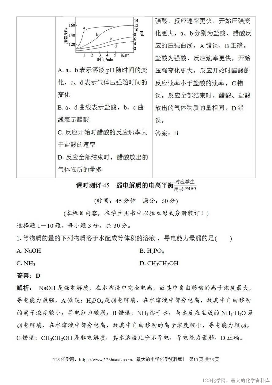 [学案+练习+课件]2026高考化学一轮复习第45讲弱电解质的电离平衡-15
