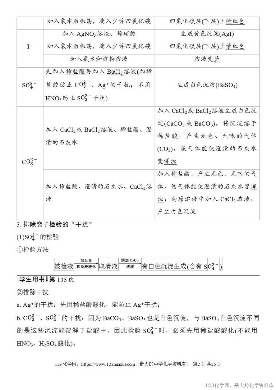[学案+练习+课件]2026高考化学一轮复习第23讲常见物质(或离子)的检验与推断-2