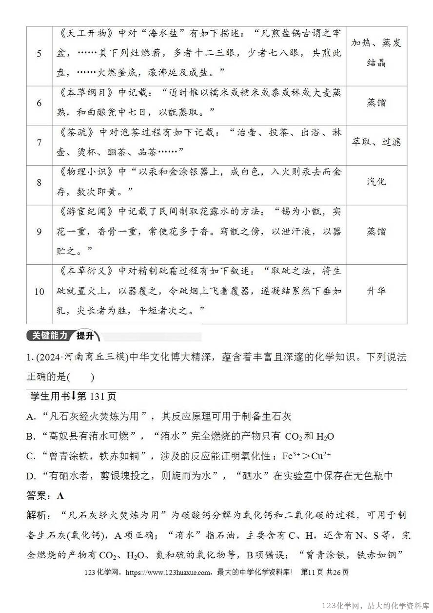 [学案+练习+课件]2026高考化学一轮复习第22讲化学与STSE化学与中华文明-11