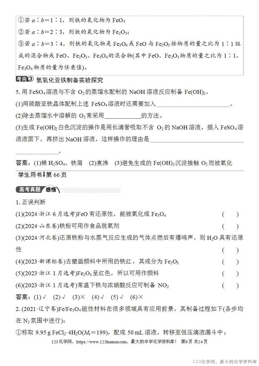 [学案+练习+课件]2026高考化学一轮复习第11讲铁及其氧化物和氢氧化物-9