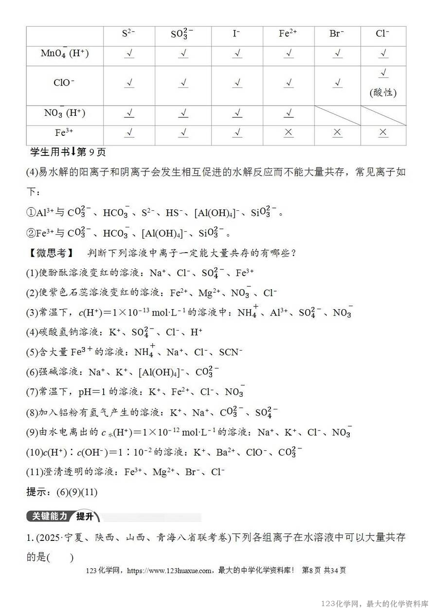 [学案+练习+课件]2026高考化学一轮复习第2讲电解质离子反应-8
