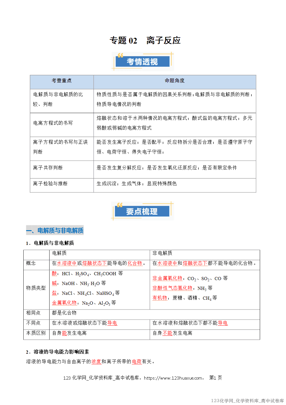 2025~2026学年高一化学上学期考点大串讲专题02离子反应期中复习讲义(解析版) 2025~2026学年高一化学上学期考点大串讲专题02离子反应期中复习讲义(解析版)