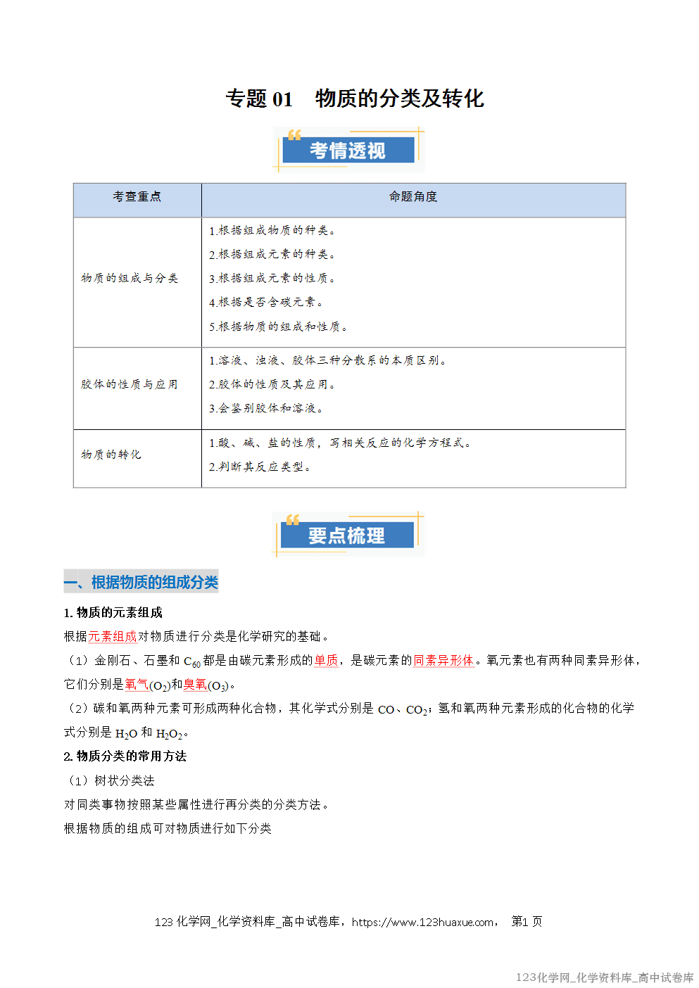 2025~2026学年高一化学上学期考点大串讲专题01物质的分类及转化期中复习讲义(解析版) 2025~2026学年高一化学上学期考点大串讲专题01物质的分类及转化期中复习讲义(解析版)