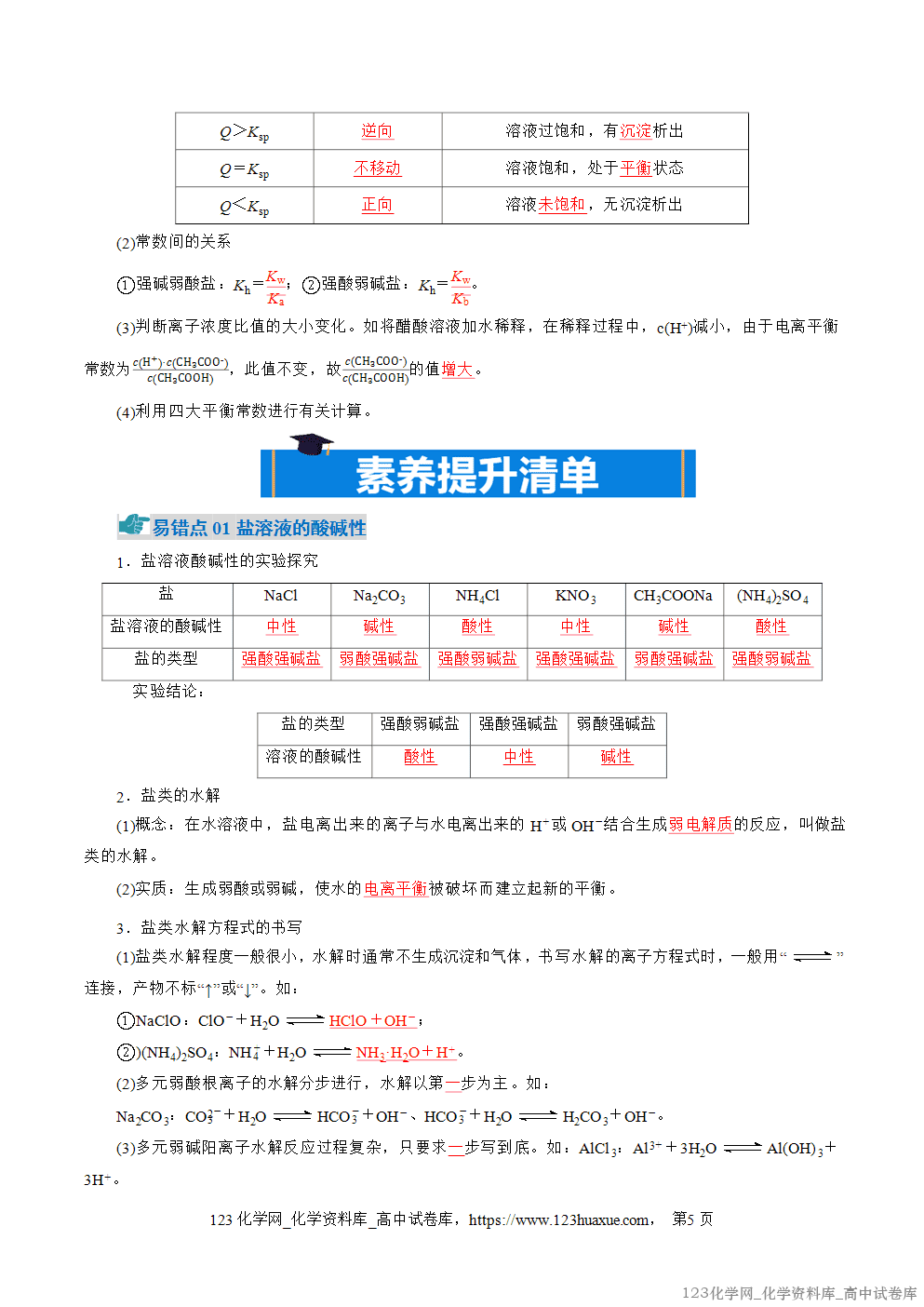 2025~2026学年高二化学上学期期中考试复习考点大串讲专题04盐类的水解、沉淀溶解平衡知识清单教师版 2025~2026学年高二化学上学期期中考试复习考点大串讲专题04盐类的水解、沉淀溶解平衡知识清单教师版
