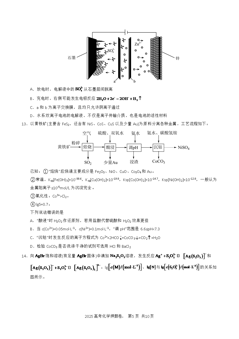 【精品预测卷】2025年高考化学冲刺押题卷-化学海南卷考试版-5