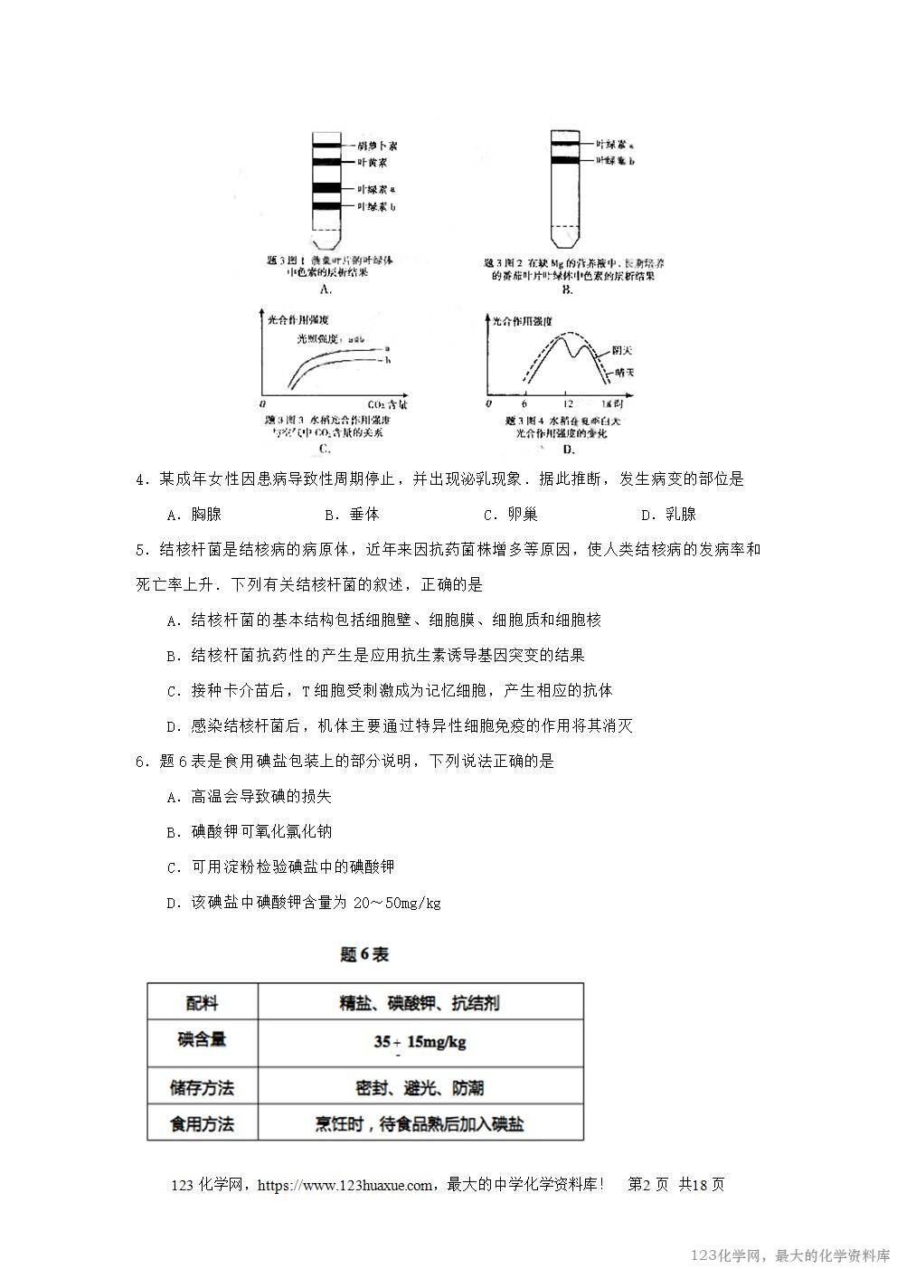 2007年重庆高考理科综合真题及答案-2